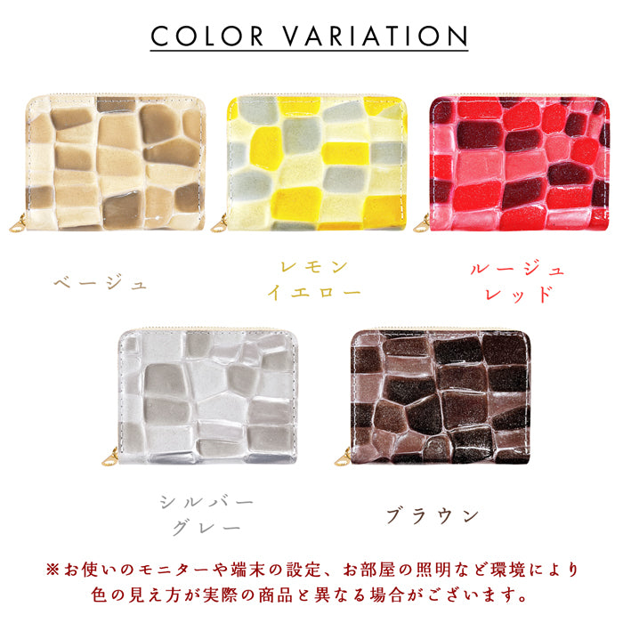 【Leo&Aoi公式ショップ】2ndステンドグラス 蛇腹 シンプル財布 本革 財布 レディース ラウンド型ファスナー ミニ財布 カード入れ エナメル 牛革 【安心の返品保証付き】