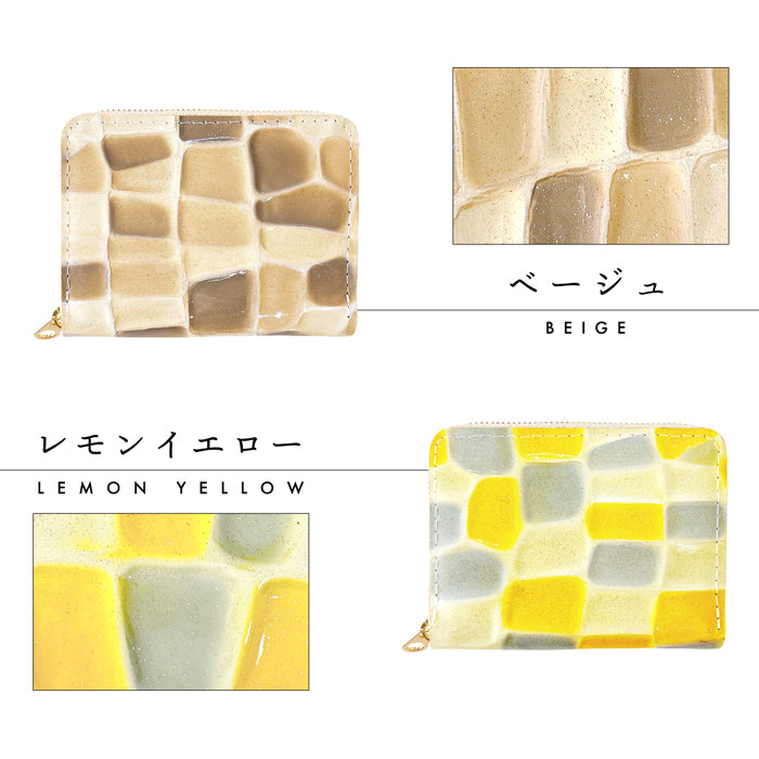 【Leo&Aoi公式ショップ】2ndステンドグラス 蛇腹 シンプル財布 本革 財布 レディース ラウンド型ファスナー ミニ財布 カード入れ エナメル 牛革 【安心の返品保証付き】