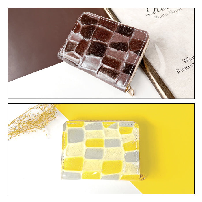 【Leo&Aoi公式ショップ】2ndステンドグラス 蛇腹 シンプル財布 本革 財布 レディース ラウンド型ファスナー ミニ財布 カード入れ エナメル 牛革 【安心の返品保証付き】