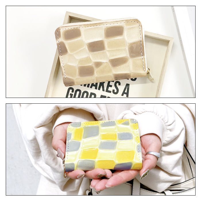 【Leo&Aoi公式ショップ】 2nd ステンドグラス ミニウォレット ミニ財布 財布 小さい財布 本革 2コンパクト 牛革 サイフ さいふ ウォレット 革 エナメル加工 レザー カード収納 革財布 ラウンド財布 ミニサイフ 本革ミニ財布 レディース ハンドメイド【安心の返品保証付き】