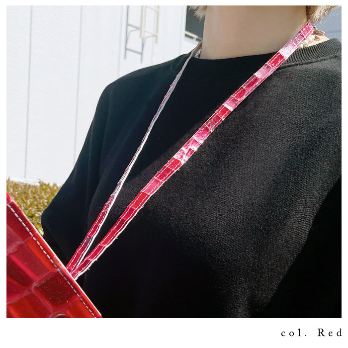 【Leo&Aoi公式ショップ】 2nd ステンドグラス ネックストラップ ロングストラップ 首掛け 落下防止 ネックホルダー 本革 IDカードホルダー IDケース パスケース スマホ スマートフォン ネック ストラップ ナスカン レディース 女性 型押し エナメル 【安心の返品保証付き】