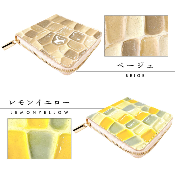 【Leo&Aoi公式ショップ】 2ndステンドグラス ラウンド型 二つ折り財布 本革 ラウンドファスナー 財布 小銭入れ レディース 薄型 コインケース付き エナメル 【安心の返品保証付き】