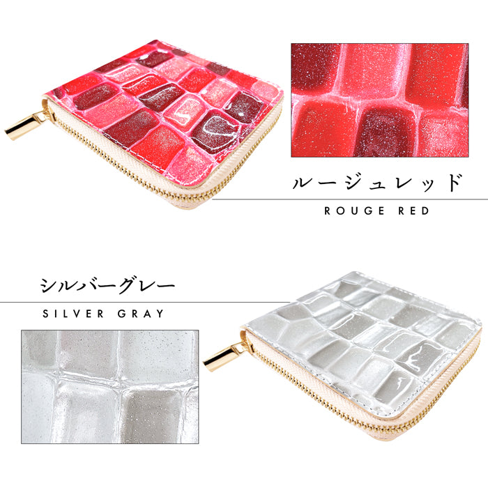 【Leo&Aoi公式ショップ】 2ndステンドグラス ラウンド型 二つ折り財布 本革 ラウンドファスナー 財布 小銭入れ レディース 薄型 コインケース付き エナメル 【安心の返品保証付き】
