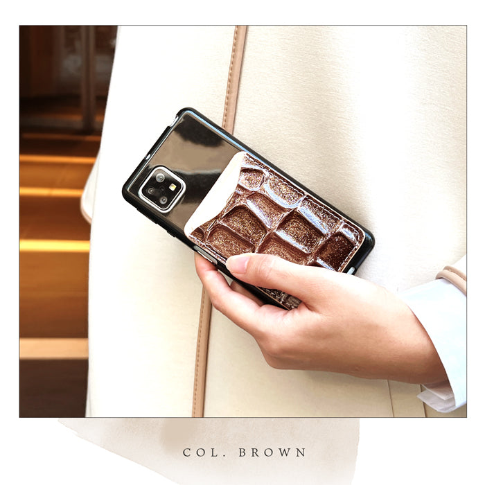 【Leo&Aoi公式ショップ】 2nd ステンドグラス スマホ カード収納 カードケース 本革 貼り付け 背面 薄型 カードポケット 背面収納 レザー ポケット カード入れ スリム ICカード 定期入れ シール CARD POCKET 型押し エナメル 【安心の返品保証付き】