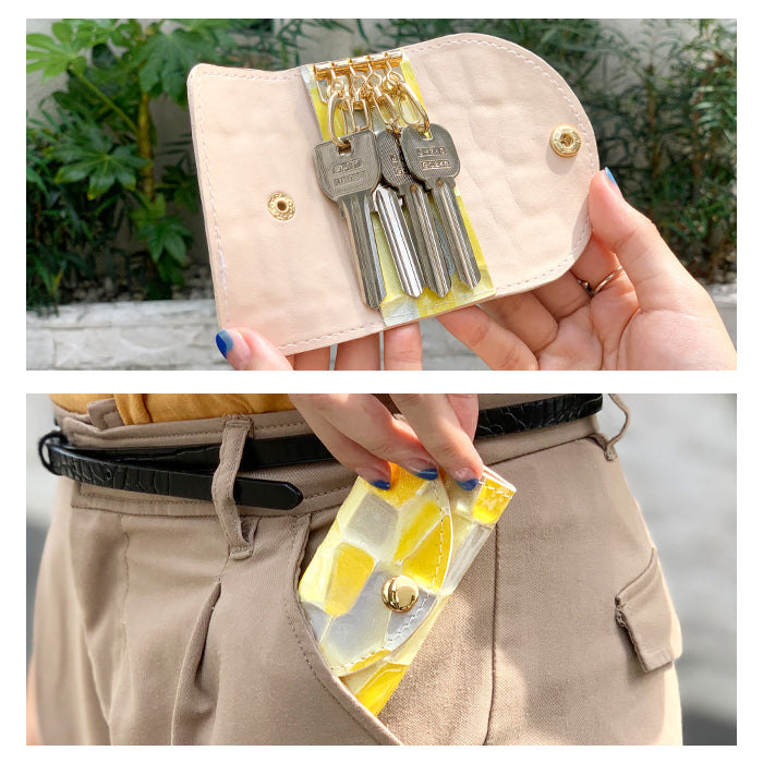 【Leo&Aoi公式ショップ】 2nd ステンドグラス キーケース 4連 本革 レディース スマートキー 三つ折り 牛革 レザー 鍵入れ 鍵 カギ 収納 スリム コンパクト キーホルダー 4連キーケース エナメル加工 日本製 【安心の返品保証付き】
