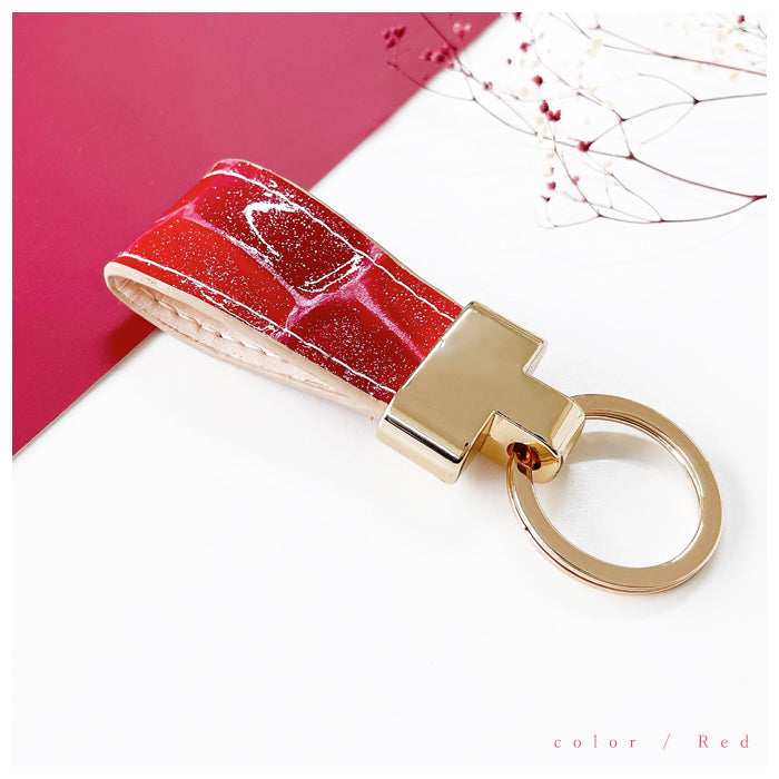 【Leo&Aoi公式ショップ】 2nd ステンドグラス スマートキーリング 本革 キーホルダー バッグチャーム 本革キーリング 牛革 レザー 鍵 カギ レディース エナメル 型押し 【安心の返品保証付き】