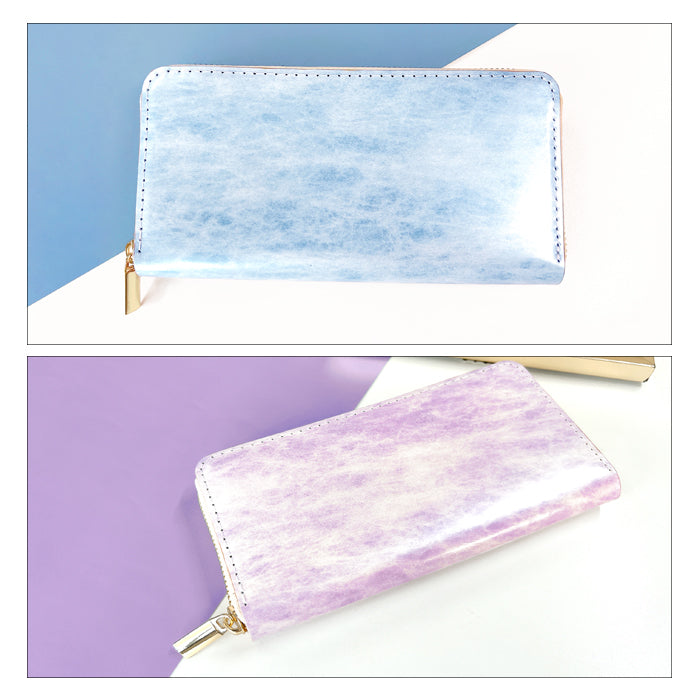 【Leo&Aoi公式ショップ】 アダマス 長財布 本革 財布 ラウンド型ファスナー レディース メンズ 大理石風 大容量 カード収納【安心の返品保証付き】