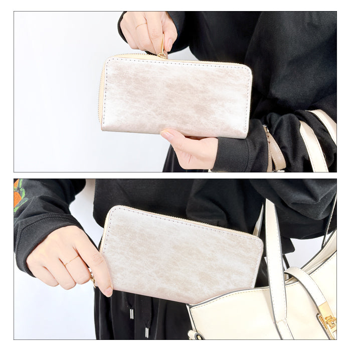 【Leo&Aoi公式ショップ】 アダマス 長財布 本革 財布 ラウンド型ファスナー レディース メンズ 大理石風 大容量 カード収納【安心の返品保証付き】