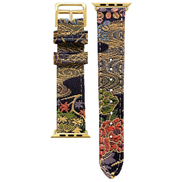 西陣織 明 Apple Watch アップルウォッチ バンド レザー 付け替え 交換 ベルト applewatchseries 7 SE 6 5 4 3 2 1 全シリーズ対応 着物 和風 和柄 和 豪華 織物 レディース ハンドメイド 38mm 40mm 41mm 42mm 44mm 45mm