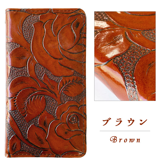 【Leo&Aoi公式ショップ】 AQUOS sense9 SH-53E SHG14 A405SH SH-M29 ケース カバー 手帳型 本革 アンティーク調 ローズ 型押し 手帳型ケース sh53e shm29 スマホケース 【安心の返品保証付き】