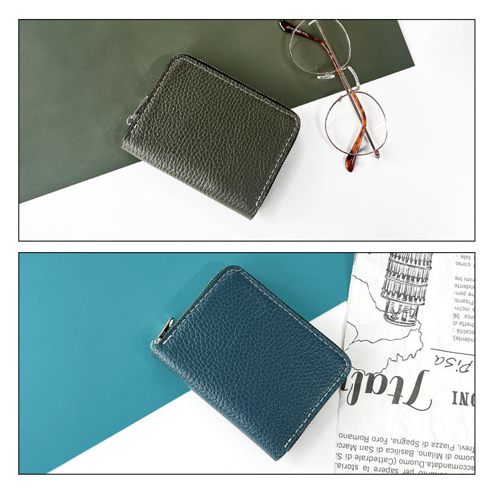 【Leo&Aoi公式ショップ】ベーシックダンディ 蛇腹 シンプル財布 ラウンド型ファスナー 牛革 メンズ 型押し ミニ財布 サイフ 本革 財布 【安心の返品保証付き】