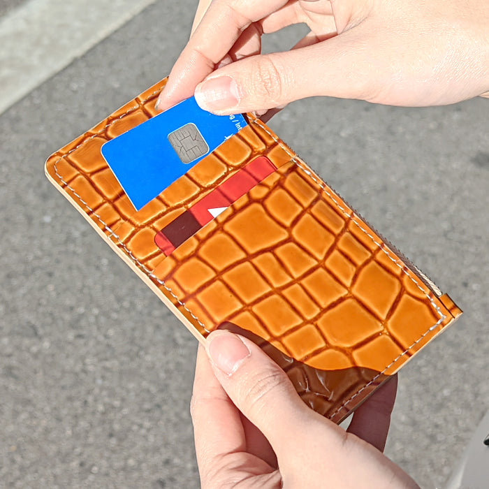 【Leo&Aoi公式ショップ】 美クロコダイル スリムウォレット 本革 フラグメントケース コインケース マルチケース コンパクト 薄型 財布 小銭入れ カード入れ ミニ財布 お札入れ 小型財布 コンパクトウォレット 革 高級 牛革 レザー ケース セカンド財布 キュッシュレス 型押し わに柄 ワニ柄 エナメル 【安心の返品保証付き】