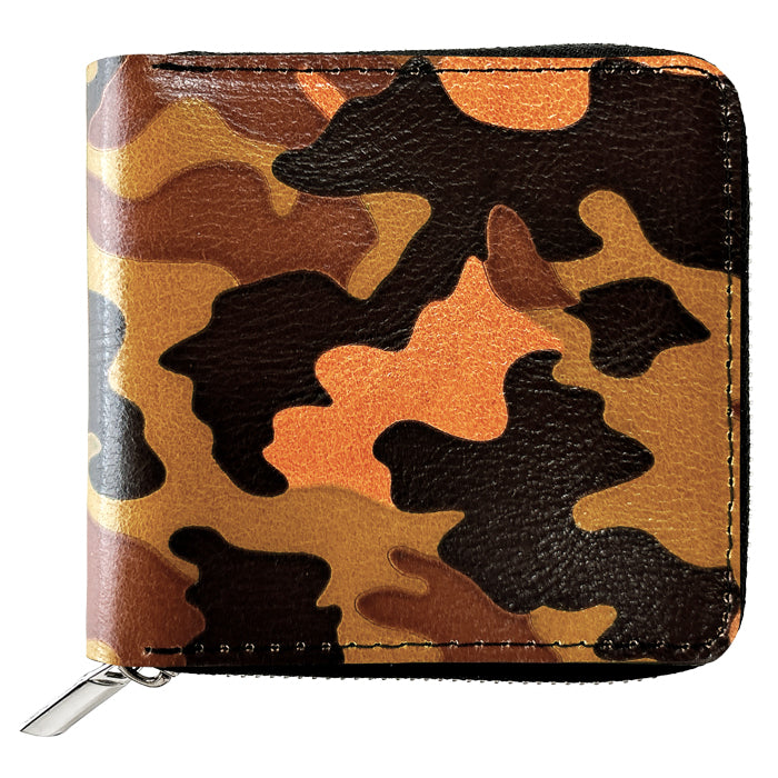 【Leo&Aoi公式ショップ】 カモフラージュ ラウンド型 二つ折り財布 ラウンドファスナー 牛革 牛ヌメ革 本革 財布 ラウンド型財布 小銭入れ 二つ折り メンズ レディース コンパクト 薄型 カード入れ 革財布 ウォレット コインケース付き ハンドメイド 迷彩柄【安心の返品保証付き】