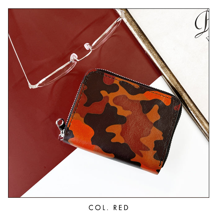 【Leo&Aoi公式ショップ】カモフラージュ 蛇腹 シンプル財布 本革 財布 ラウンド型ファスナー メンズ ミニ財布 カード入れ 迷彩柄 カモフラ 【安心の返品保証付き】