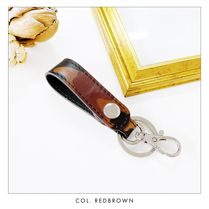 【Leo&Aoi公式ショップ】 本革 キーリング スナップボタン キーホルダー バッグチャーム カモフラージュ 迷彩柄 【安心の返品保証付き】