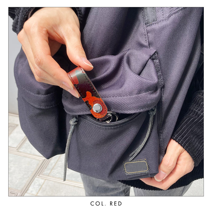 【Leo&Aoi公式ショップ】 本革 キーリング スナップボタン キーホルダー バッグチャーム カモフラージュ 迷彩柄 【安心の返品保証付き】