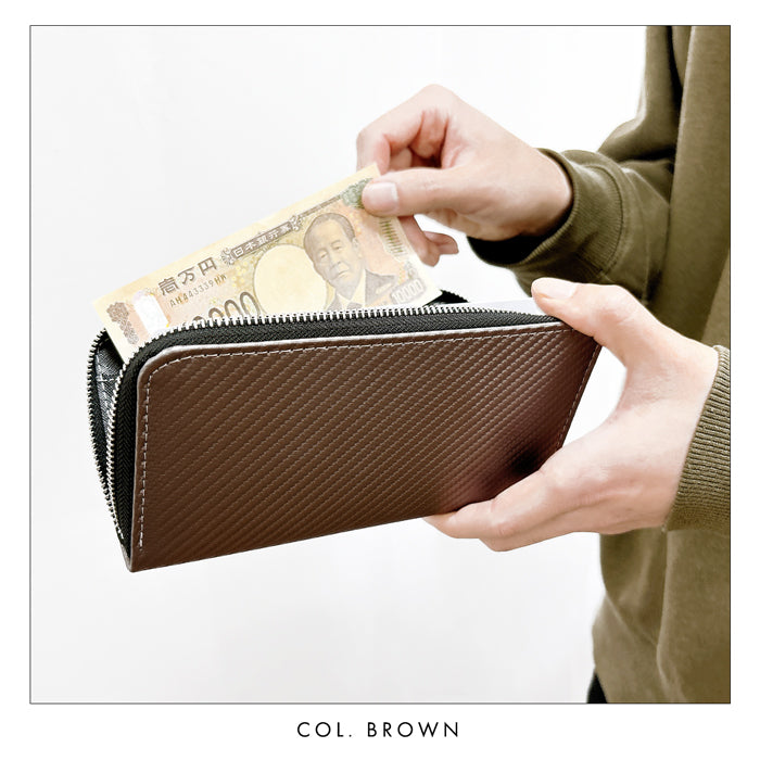 【Leo&Aoi公式ショップ】 カーボン 蛇腹 カードポケット付き 長財布 財布 ラウンドファスナー サイフ さいふ ウォレット ファイバー調 蛇腹式 カード収納 小銭入れ ラウンド長財布 ラウンド財布 長サイフ 本革長財布 メンズ レディース ハンドメイド 【安心の返品保証付き】
