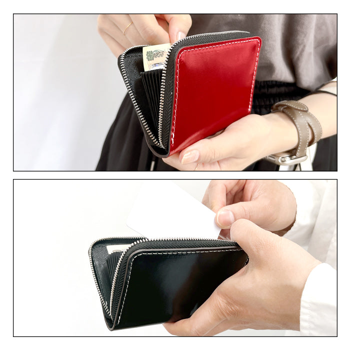 【Leo&Aoi公式ショップ】コードバン 蛇腹 シンプル 財布 長財布 ラウンド型ファスナー 牛革 本革 メンズ 馬革 ホースレザー サイフ 【安心の返品保証付き】