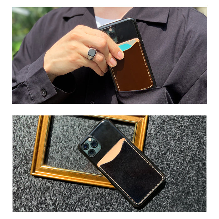 【Leo&Aoi公式ショップ】 コードバン 馬革 スマホ カード収納 カードケース 本革 貼り付け 背面 薄型 カードポケット 背面収納 レザー ポケット カード入れ スリム ICカード 定期入れ シール CARD POCKET 革 レザー ホースレザー 収納ポケット 【安心の返品保証付き】