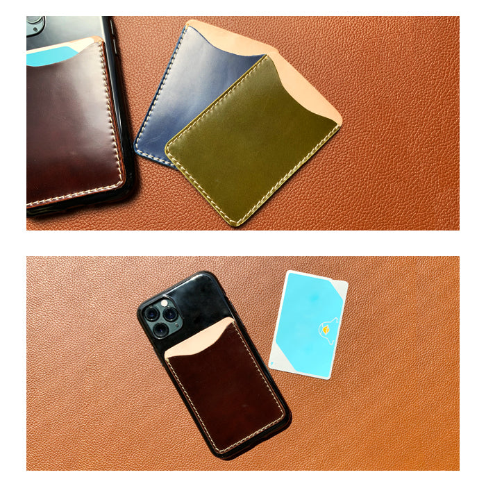【Leo&Aoi公式ショップ】 コードバン 馬革 スマホ カード収納 カードケース 本革 貼り付け 背面 薄型 カードポケット 背面収納 レザー ポケット カード入れ スリム ICカード 定期入れ シール CARD POCKET 革 レザー ホースレザー 収納ポケット 【安心の返品保証付き】