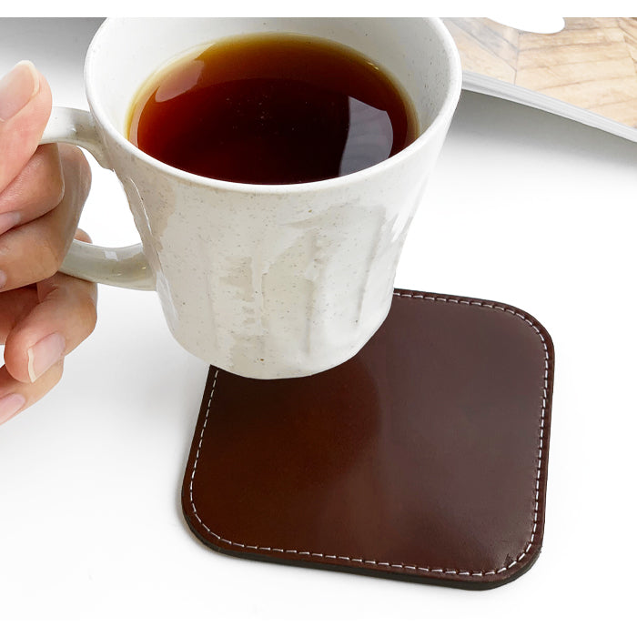 【Leo&Aoi公式ショップ】 ホースレザー コードバン コースター 4枚セット 本革 馬革 テーブルウェア カフェ おしゃれ キッチン 雑貨 食器 ハンドメイド 角丸型 革 上品 華やか お洒落 高級 無地 【安心の返品保証付き】