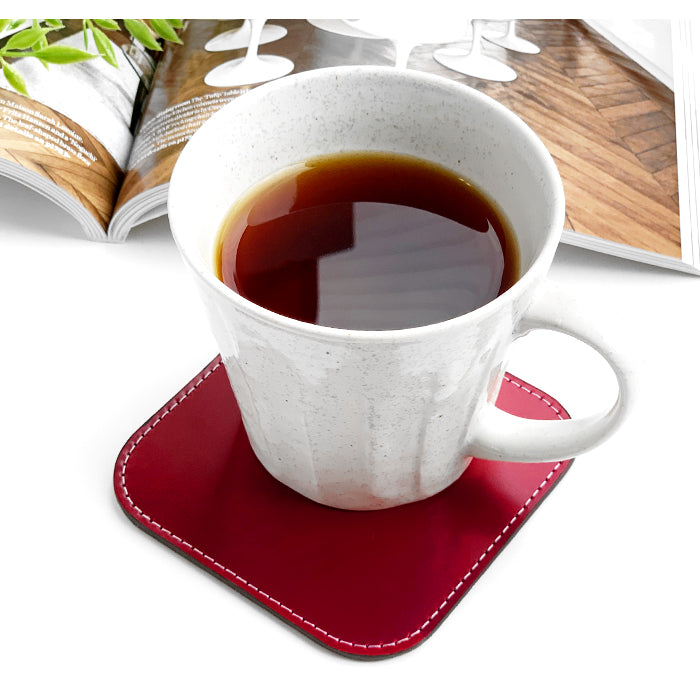 【Leo&Aoi公式ショップ】 ホースレザー コードバン コースター 4枚セット 本革 馬革 テーブルウェア カフェ おしゃれ キッチン 雑貨 食器 ハンドメイド 角丸型 革 上品 華やか お洒落 高級 無地 【安心の返品保証付き】