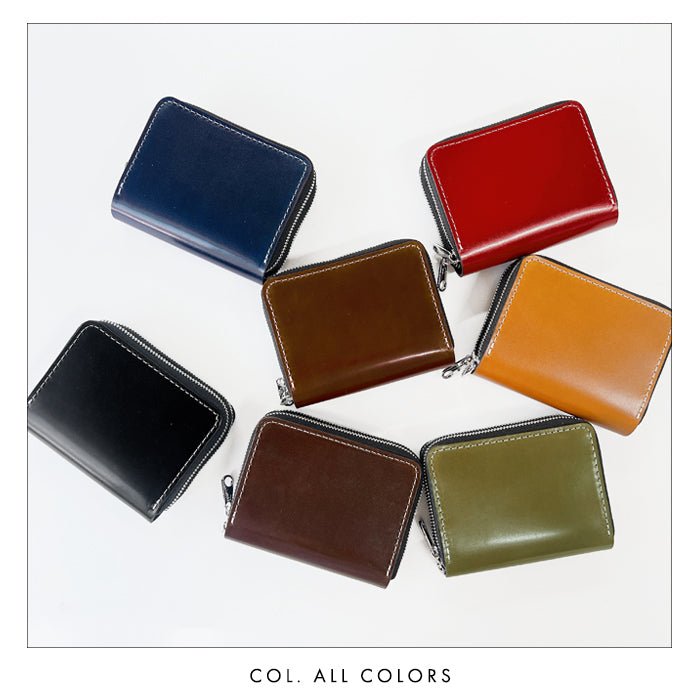 【Leo&Aoi公式ショップ】 本革 コードバン 蛇腹 ダブルファスナー 財布 馬革 メンズ カード収納 ミニ財布 小さい財布 ラウンド型財布 ホースレザー 【安心の返品保証付き】