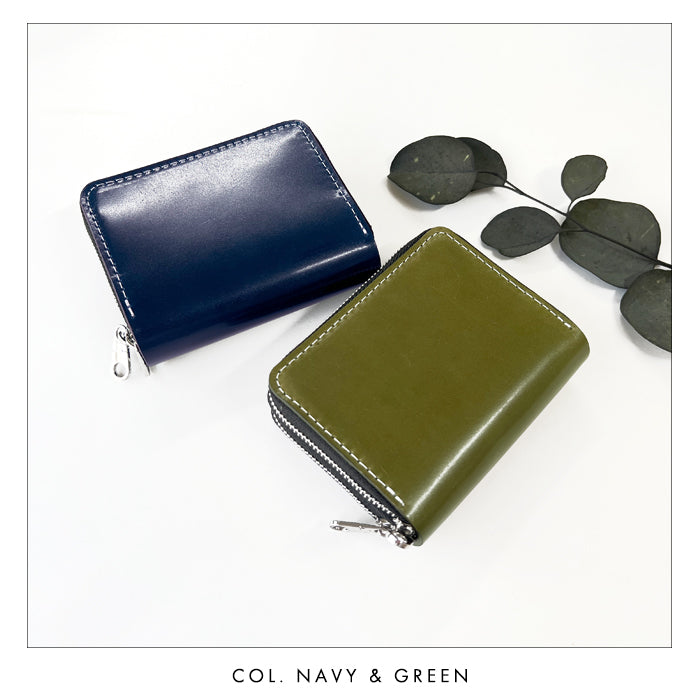 【Leo&Aoi公式ショップ】 本革 コードバン 蛇腹 ダブルファスナー 財布 馬革 メンズ カード収納 ミニ財布 小さい財布 ラウンド型財布 ホースレザー 【安心の返品保証付き】