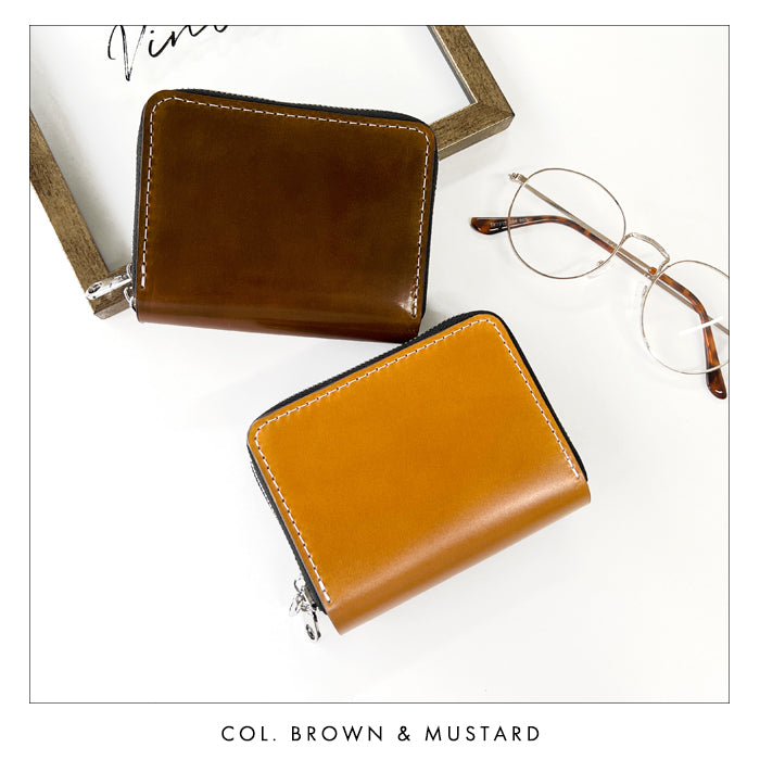 【Leo&Aoi公式ショップ】 本革 コードバン 蛇腹 ダブルファスナー 財布 馬革 メンズ カード収納 ミニ財布 小さい財布 ラウンド型財布 ホースレザー 【安心の返品保証付き】