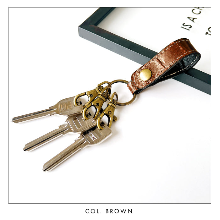 【Leo&Aoi公式ショップ】クロコダイル 型押し 3連 キーリング 本革 スナップボタン 本革キーリング ワニ柄 わに柄【安心の返品保証付き】