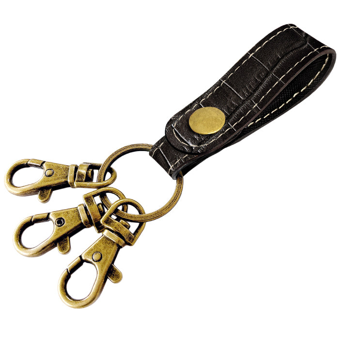 【Leo&Aoi公式ショップ】クロコダイル 型押し 3連 キーリング 本革 スナップボタン 本革キーリング ワニ柄 わに柄【安心の返品保証付き】