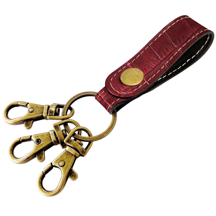 【Leo&Aoi公式ショップ】クロコダイル 型押し 3連 キーリング 本革 スナップボタン 本革キーリング ワニ柄 わに柄【安心の返品保証付き】