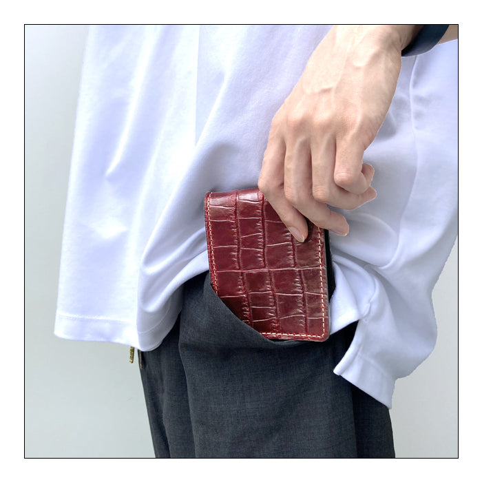クロコダイル 型押し 財布 二つ折り財布 メンズ 本革 二つ折り サイフ さいふ ウォレット 牛革 革 レザー カード収納 小銭入れ コインケース付き 二つ折りサイフ 革財布 メンズ財布 ハンドメイド ワニ柄 わに柄