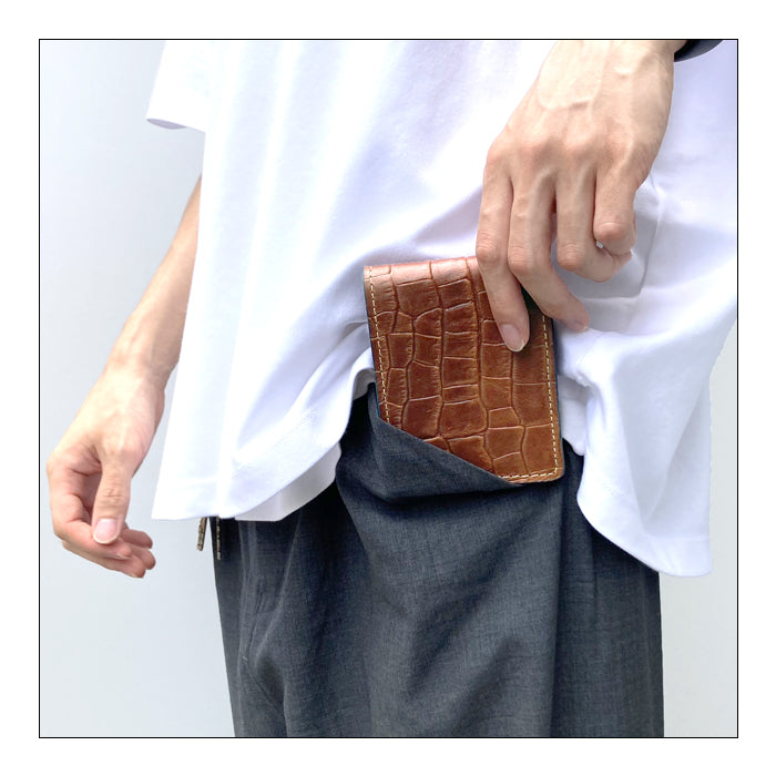 クロコダイル 型押し 財布 二つ折り財布 メンズ 本革 二つ折り サイフ さいふ ウォレット 牛革 革 レザー カード収納 小銭入れ コインケース付き 二つ折りサイフ 革財布 メンズ財布 ハンドメイド ワニ柄 わに柄
