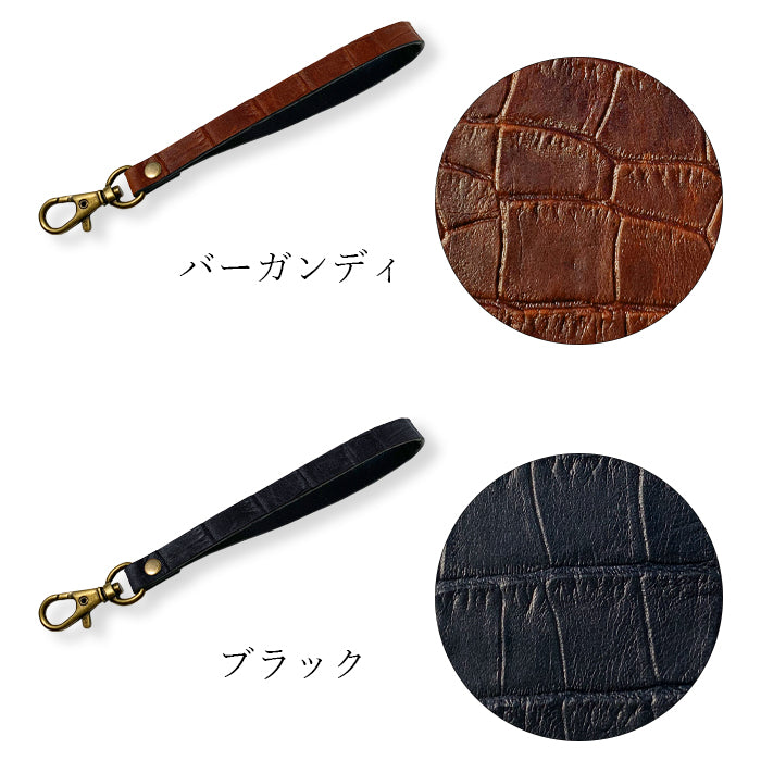【Leo&Aoi公式ショップ】 クロコダイル 型押し ナスカン付き ストラップ 本革 マルチストラップ 携帯ストラップ レザー 携帯 スマホ キーホルダー パスケース 定期入れ リストストラップ 革 牛革 手帳型 スマホケース 落下防止 レディース メンズ ワニ柄 【安心の返品保証付き】