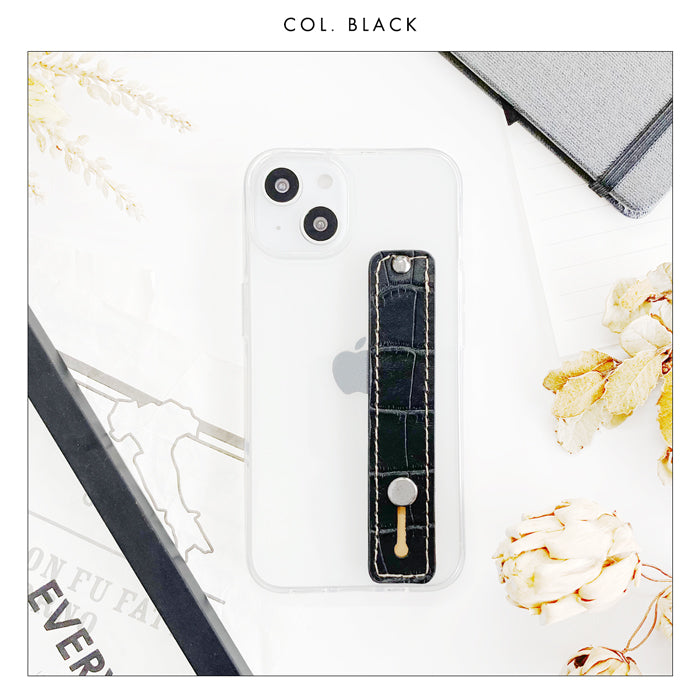 【Leo&Aoi公式ショップ】 クロコダイル 型押し スマホバンド スマホベルト 本革 レザー スマホリング 落下防止 ベルト バンド ホルダー 片手 スタンド スライドベルト スマホスタンド メンズ レディース 革 【安心の返品保証付き】