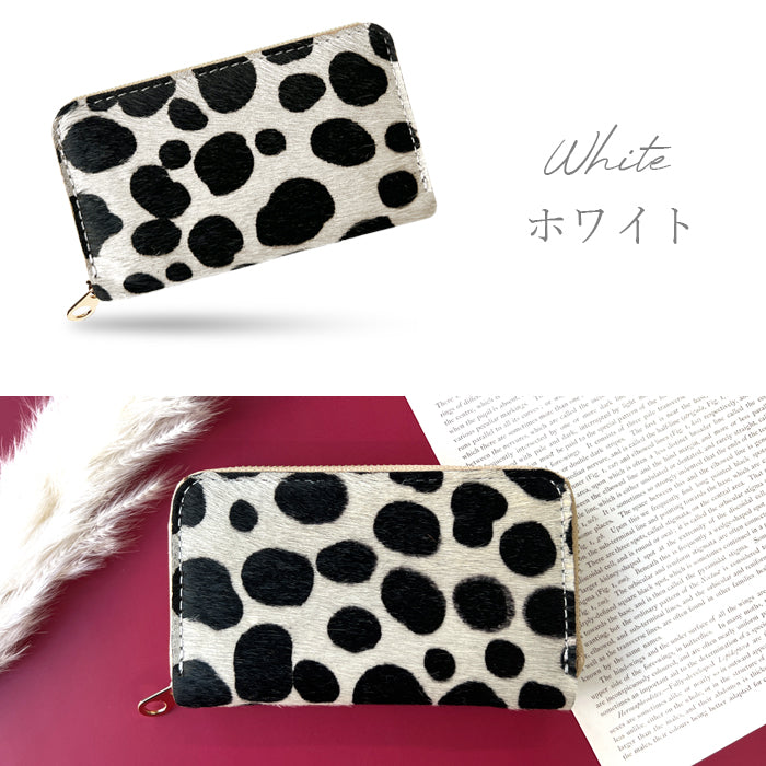 【Leo&Aoi公式ショップ】 ダルメシアン コインケース ラウンドファスナー 本革 コンパクト 小物入れ 牛革 ハラコ風 ポーチ 小型財布 小銭入れ 革 高級 レザー ケース アニマル柄 ダルメシアン柄【安心の返品保証付き】