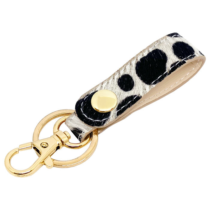 【Leo&Aoi公式ショップ】 ハラコ風 ダルメシアン 本革 キーリング スナップボタン キーホルダー バッグチャーム 牛革 【安心の返品保証付き】