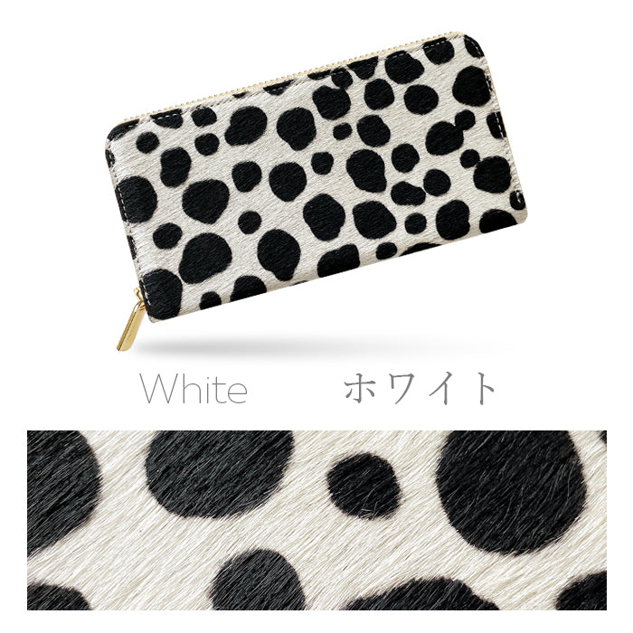 【Leo&Aoi公式ショップ】 ハラコ風 ダルメシアン柄 財布 長財布 本革 レディース メンズ ラウンドファスナー サイフ ウォレット さいふ 革 牛革 レザー カード収納 革財布 本革長財布 アニマル柄 ハンドメイド ラウンド長財布 ラウンド財布 長サイフ【安心の返品保証付き】