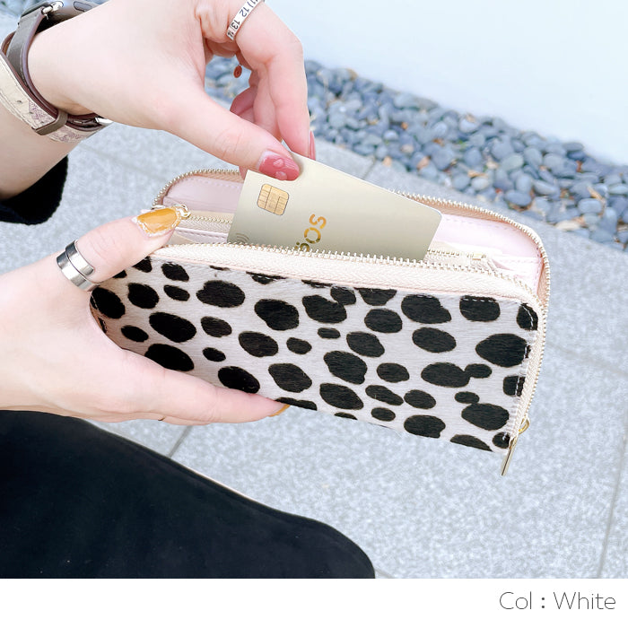 【Leo&Aoi公式ショップ】 ハラコ風 ダルメシアン柄 財布 長財布 本革 レディース メンズ ラウンドファスナー サイフ ウォレット さいふ 革 牛革 レザー カード収納 革財布 本革長財布 アニマル柄 ハンドメイド ラウンド長財布 ラウンド財布 長サイフ【安心の返品保証付き】