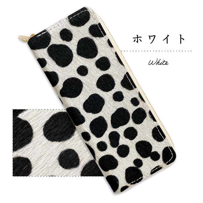 【Leo&Aoi公式ショップ】 ハラコ風 ダルメシアン ラウンド型 ペンケース 筆箱 レザー 本革 ペン入れ コンパクト スリム 文具 筆記用具 ふで箱 収納 革 上品 かわいい 可愛い お洒落 高級 ペン ケース アニマル柄 ハラコ風レザー 【安心の返品保証付き】