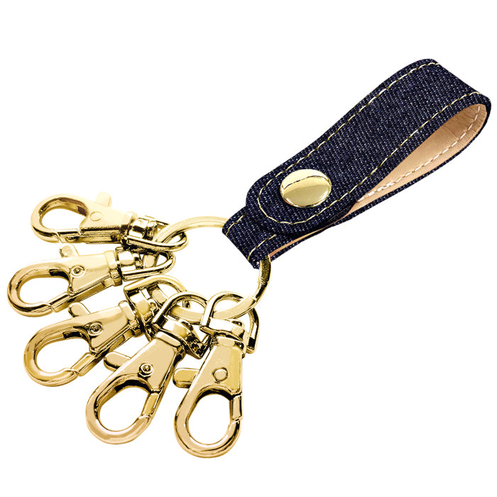 【Leo&Aoi公式ショップ】 児島デニム 5連 キーリング スナップボタン デニムキーリング 【安心の返品保証付き】