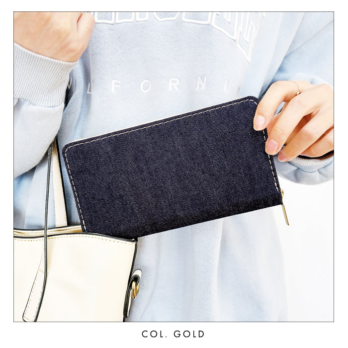 【Leo&Aoi公式ショップ】 児島デニム 蛇腹 カードポケット付き 財布 長財布 岡山デニム ラウンド型ファスナー メンズ レディース 大容量 【安心の返品保証付き】