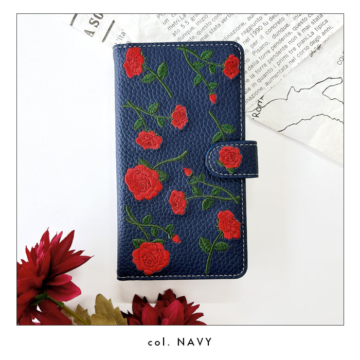 【Leo&Aoi公式ショップ】 バラ刺繍 スマホケース 手帳型ケース 100機種以上対応