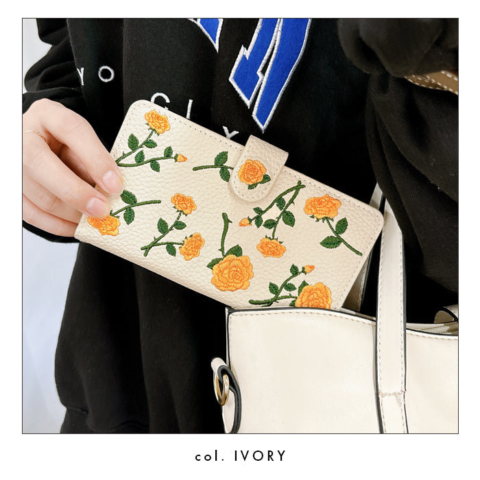 【Leo&Aoi公式ショップ】 バラ刺繍 スマホケース 手帳型ケース 100機種以上対応