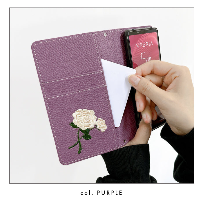 【Leo&Aoi公式ショップ】 バラ刺繍 スマホケース 手帳型ケース 100機種以上対応