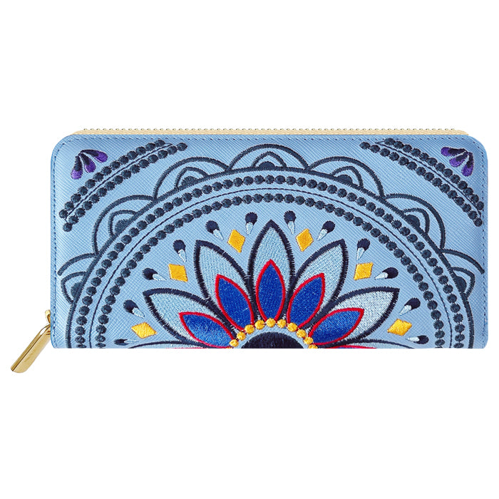 【Leo&Aoi公式ショップ】 エスニック刺繍 長財布 本革 財布 レディース ラウンド型ファスナー サフィアーノレザー メンズ エスニック柄 WL-R1-S1【安心の返品保証付き】