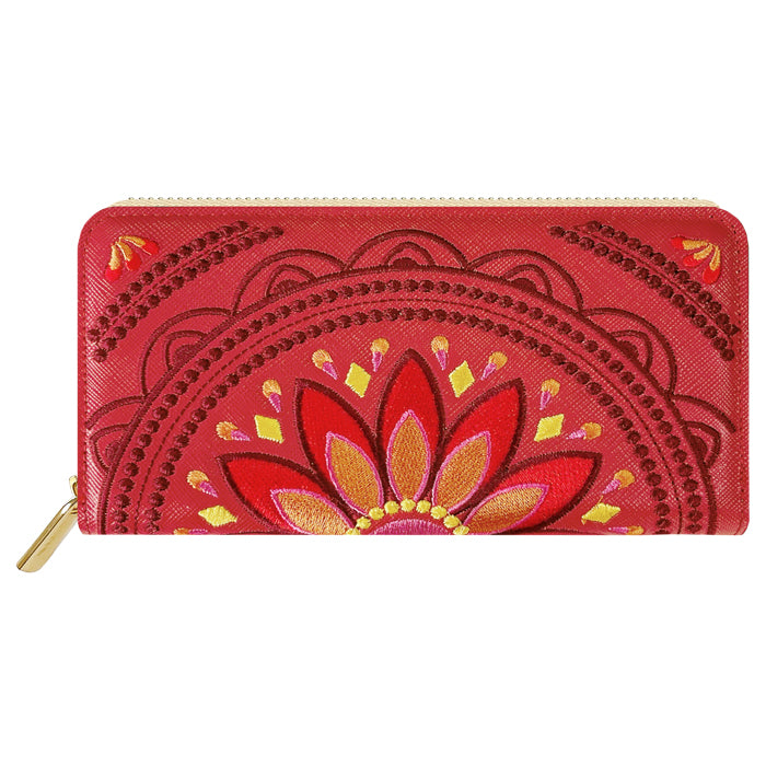 【Leo&Aoi公式ショップ】 エスニック刺繍 長財布 本革 財布 レディース ラウンド型ファスナー サフィアーノレザー メンズ エスニック柄 WL-R1-S1【安心の返品保証付き】