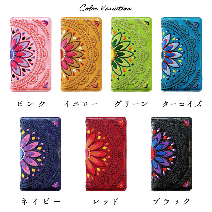 【Leo&Aoi公式ショップ】 かんたんスマホ4 A402ZT ケース カバー 手帳型 エスニック 刺繍 手帳型ケース 簡単スマホ スマホケース 【安心の返品保証付き】