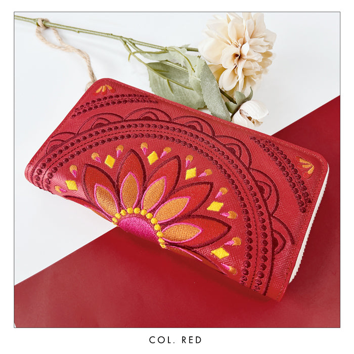 【Leo&Aoi公式ショップ】 エスニック刺繍 長財布 本革 財布 レディース ラウンド型ファスナー サフィアーノレザー メンズ エスニック柄 WL-R1-S1【安心の返品保証付き】